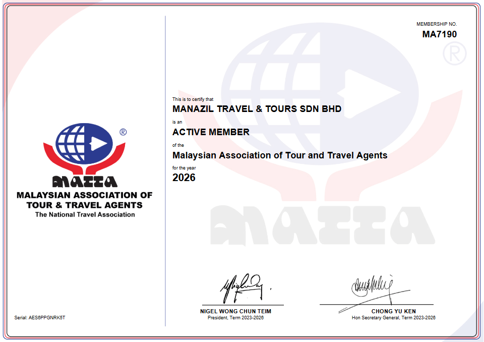 Sijil keahlian MATTA 2026 Manazil Travel & Tours